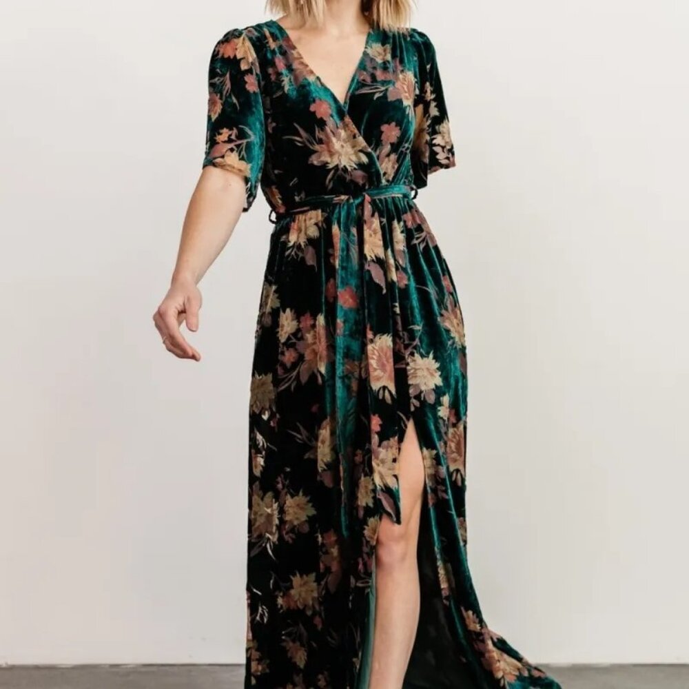 Baltic Born Uma Floral Green Velvet Maxi Dress